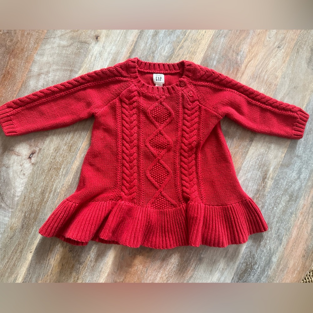 Gap Baby Girls’ Red Sweater/ Sweater Dress with Ruffle Hem Sz 6-12m